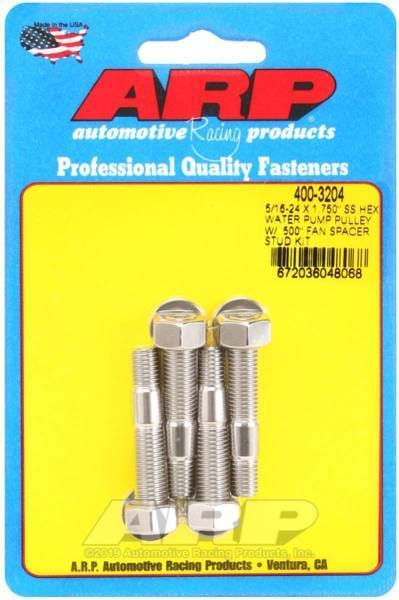 ARP 5/16-24 X 1.750 SS Hex Water Pump Pulley w/ .500in Fan Spacer Stud Kit - 400-3204