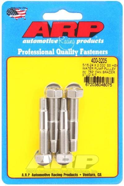 ARP 5/16-24 X 2.000 SS Hex Water Pump Pulley w/ .750in Fan Spacer Stud Kit - 400-3205