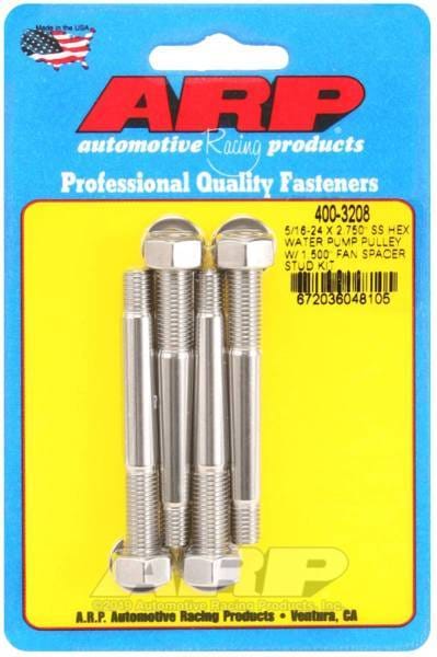 ARP 5/16-24 X 2.750 SS Hex Water Pump Pulley w/ 1.500in Fan Spacer Stud Kit - 400-3208