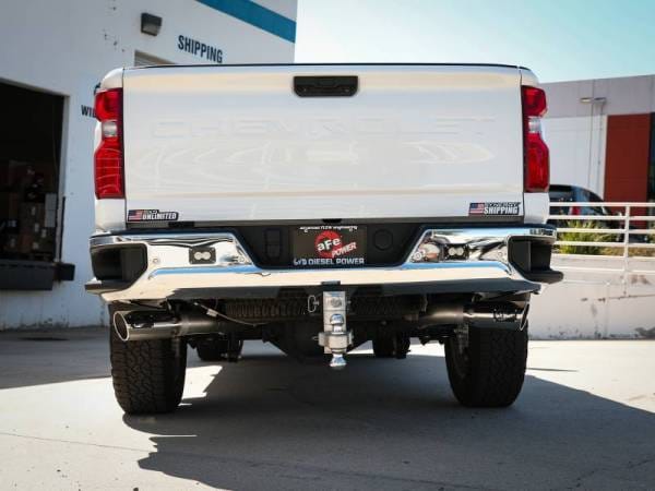 aFe Large Bore-HD 4in 409SS DPF-Back Exhaust System w/Polished Tips 20 GM Diesel Trucks V8-6.6L - 49-44126-P thumbnail 3