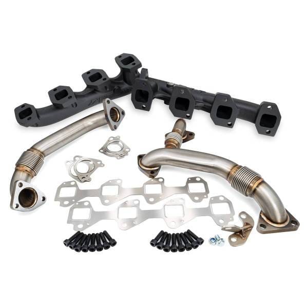 PPE Power High Flow Exhaust Manifolds and Up-Pipes Kit - 2004.5-2005 GM 6.6L LLY California Emissions - Black - 116111420