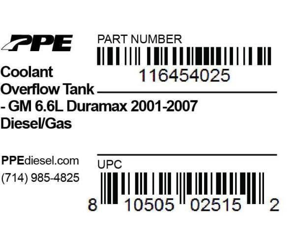 PPE Power Coolant Overflow Tank - GM GAS and GM 6.6L Duramax 2001-2007 - 116454025 thumbnail 2
