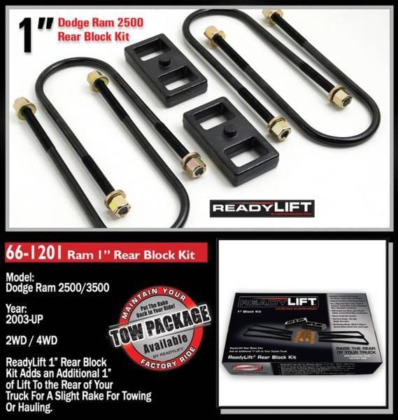 ReadyLift Rear Block Kit 1 in. Cast Iron Blocks Incl. Integrated Locating Pin E-Coated U-Bolts Nuts/Washers For Use w/o Top Mounted Overloads - 66-1201 thumbnail 2