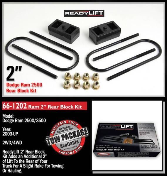 ReadyLift Rear Block Kit 2 in. Cast Iron Blocks Incl. Integrated Locating Pin E-Coated U-Bolts Nuts/Washers For Use w/o Top Mounted Overloads - 66-1202 thumbnail 2