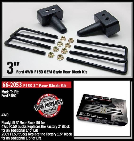 ReadyLift Rear Block Kit 3 in. Cast Iron Blocks Incl. Integrated Locating Pin E-Coated U-Bolts Nuts/Washers - 66-2053 thumbnail 2