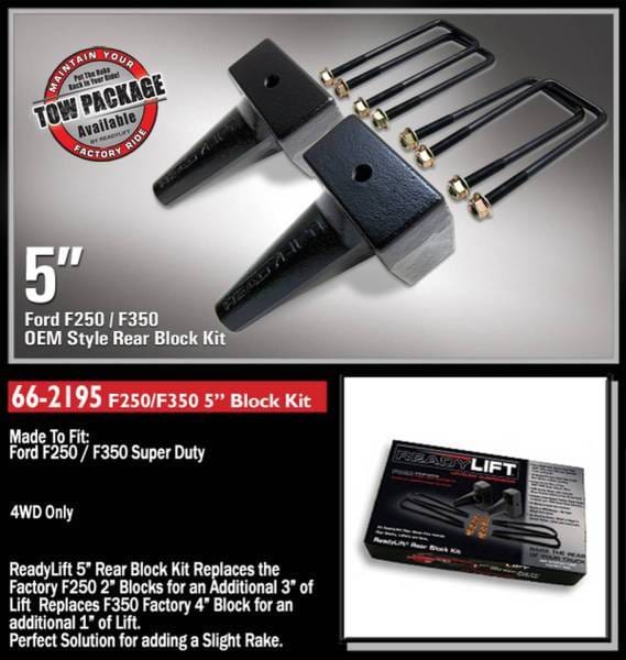 ReadyLift Rear Block Kit 5 in. Tapered Cast Iron Blocks Incl. Integrated Locating Pin E-Coated U-Bolts Nuts/Washers - 66-2195 thumbnail 2