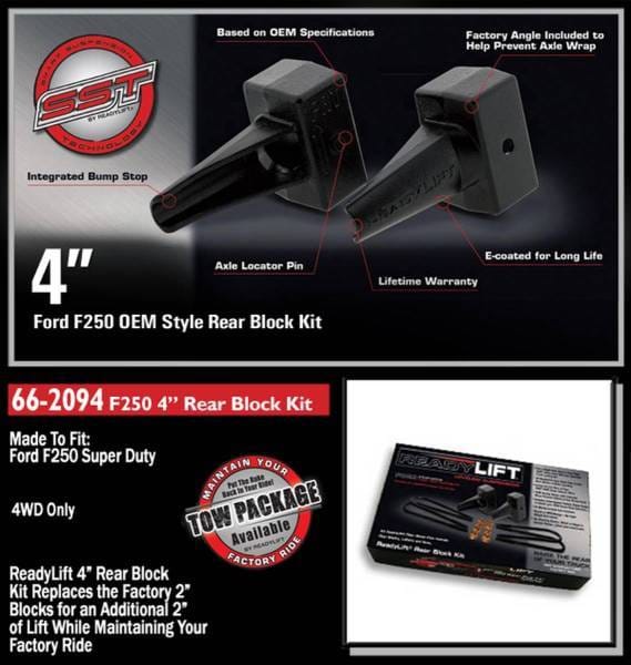 ReadyLift Rear Block Kit 4 in. Tapered Blocks Incl. U-Bolts All Required Hardware For Use w/1 Pc. Drive Shaft - 66-2094 thumbnail 2