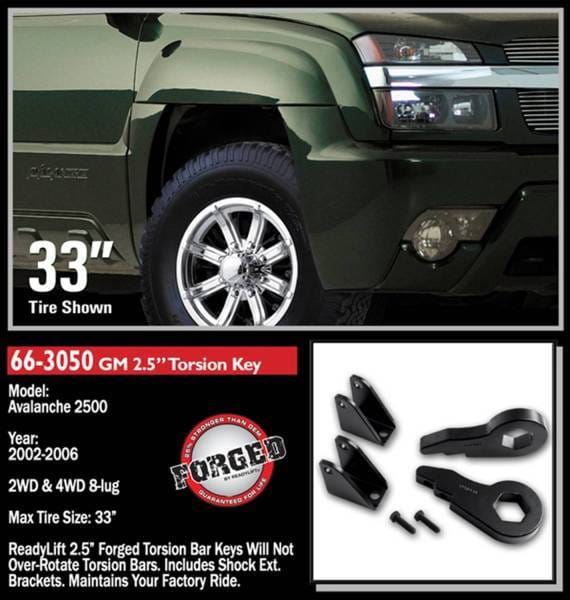 ReadyLift Front Leveling Kit 2.5 in. Lift w/Forged Torsion Key/Adjusting Bolts/Shock Extension Brackets Allows Up To 33 in. Tire - 66-3050 thumbnail 2