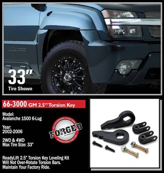 ReadyLift Front Leveling Kit 2.5 in. Lift w/Forged Torsion Key/Adjusting Bolts Allows Up To 33 in. Tire - 66-3000 thumbnail 5