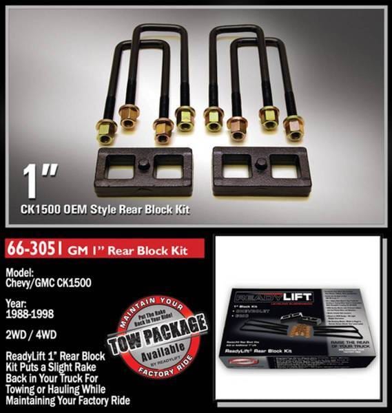 ReadyLift Rear Block Kit 1 in. Cast Iron Blocks Incl. Integrated Locating Pin E-Coated U-Bolts Nuts/Washers - 66-3051 thumbnail 2
