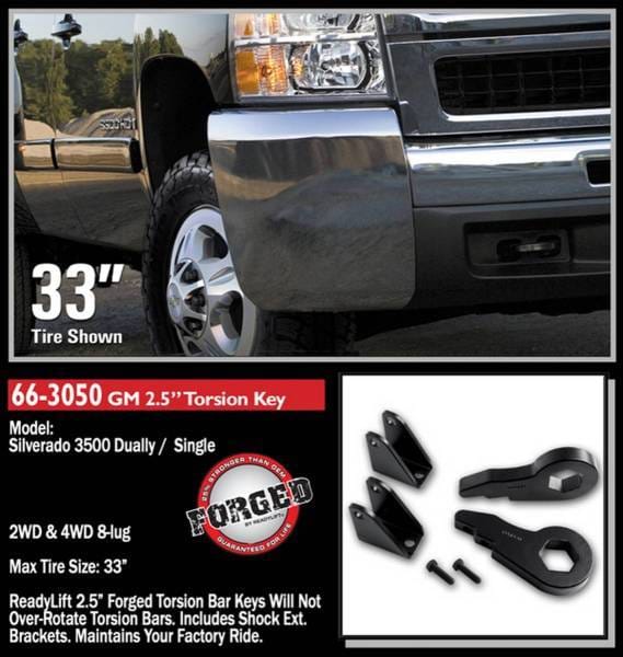 ReadyLift Front Leveling Kit 2.5 in. Lift w/Forged Torsion Key/Adjusting Bolts/Shock Extension Brackets Allows Up To 33 in. Tire - 66-3050 thumbnail 4