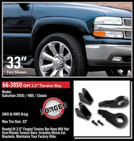 ReadyLift Front Leveling Kit 2.5 in. Lift w/Forged Torsion Key/Adjusting Bolts/Shock Extension Brackets Allows Up To 33 in. Tire - 66-3050 thumbnail 5