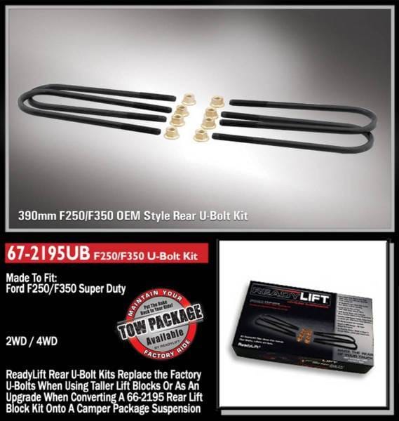 ReadyLift U-Bolt Kit 5 in. Lift Rear Incl. 4 Rnd M14 390mm Long U-Bolts/8 Crush Nuts For Use w/5 in. Rear Lift Blocks If Your Vehicle Has Camper Package - 67-2195UB thumbnail 2
