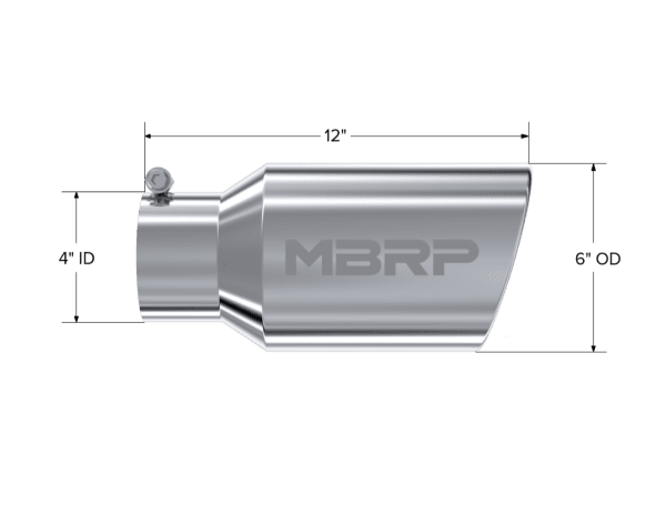MBRP Exhaust Tip 6" ODAngled Rolled End. 4" ID12" lengthT304 Stainless Steel. - T5073 thumbnail 2