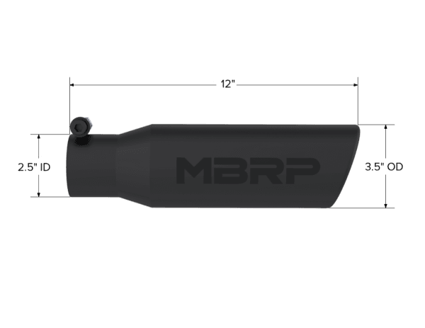 MBRP Exhaust Tip3in. O.D. Angled Rolled End 2in. inlet 12in. Length. BLK. - T5113BLK thumbnail 2
