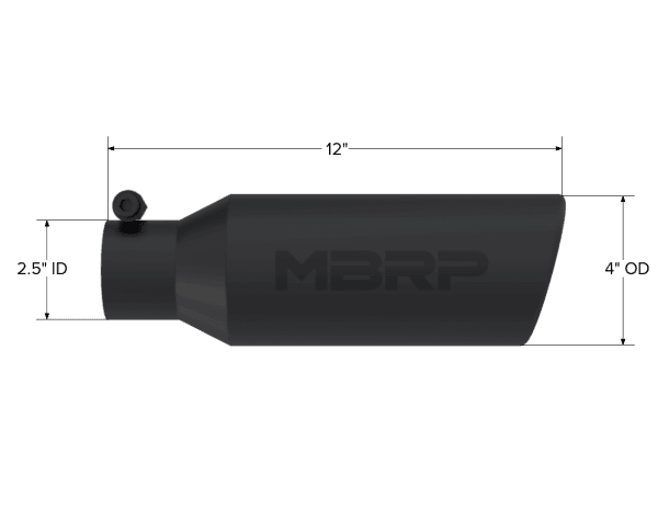 MBRP Exhaust Tip4in. O.D.Angled Rolled End2.5in. inlet12in. in lengthBLK - T5150BLK thumbnail 2